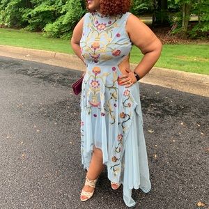Blue floral print dress